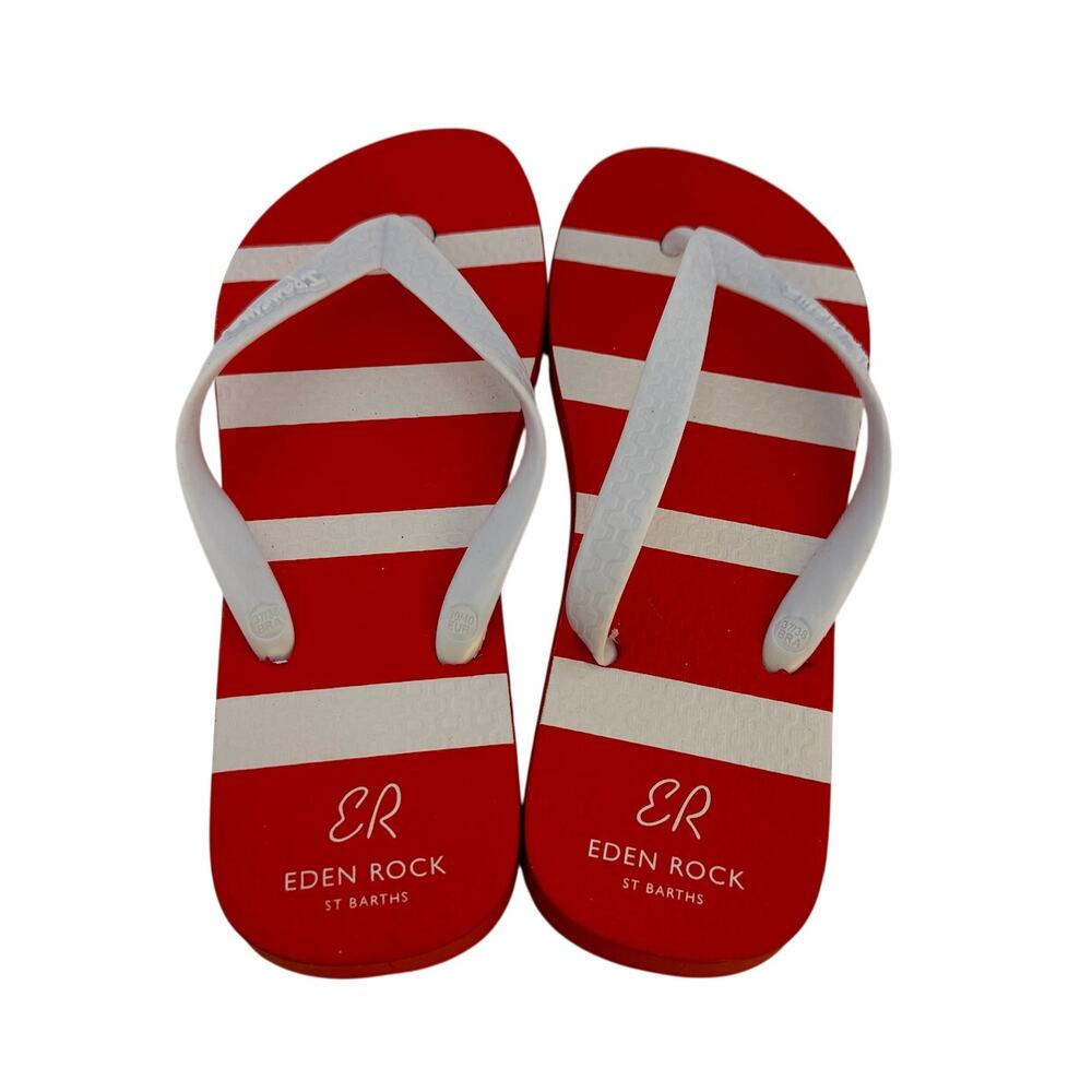 NWOT Eden Rock St Barths Red White Striped Flip Flop Sandals